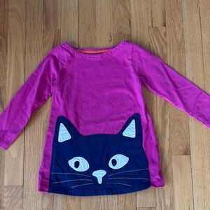 Mini Boden Fuchsia Long Sleeve Shirt with Navy Cat Design